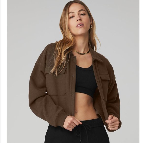 ALO Yoga Jackets & Blazers - ALO Yoga Renown Cropped Button-Up Pullover Espresso
